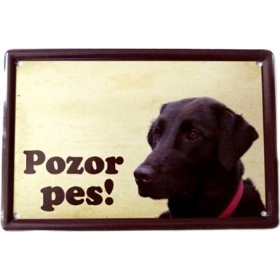 Plechová psí cedule, Flat coated retriever, Pozor pes