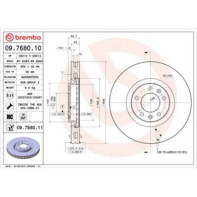 Brzdový kotúč BREMBO PRIME LINE - UV Coated 09.7680.11