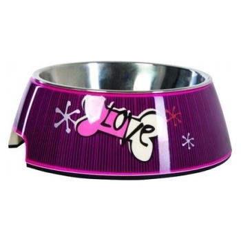 Rogz Pink Love Medium/ Large - Метална купа за храна и вода за кучета, 700 мл