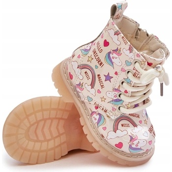 Dětské zateplené kotníkové boty s zipem jednorožci béžové