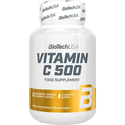 BioTech USA Vitamin C 500 jahoda-borůvka-pomeranč 120 tablet