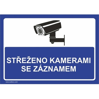 Střeženo kamerami se záznamem - MODRÁ, Samolepka, formát A5, Samolepicí