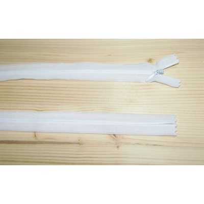 Zips krytý 3mm biely nedeliteľný 50cm dederon