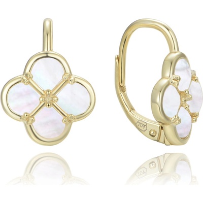 Minet Pozlacené stříbrné náušnice čtyřlístky s bílou perletí JMAS7058YE00