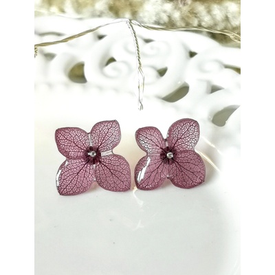 Малки обеци хортензия - пепел от рози