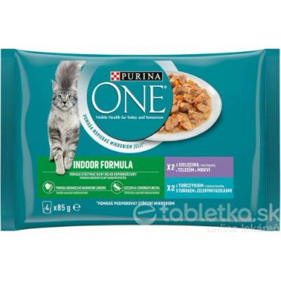 NESTLE PURINA ONE Multipack Indoor mini filetky s tuniakom a teľacím mäsom v šťave 4 x 85 g