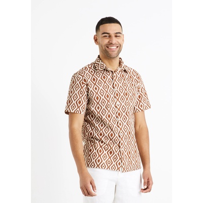 Celio Кафяво-кремава мъжка риза с шарки Celio Daprint Celio | Byal | МЪЖЕ | S