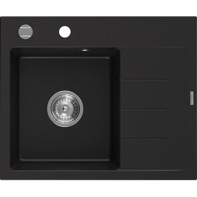 Mexen Ben гранитна кухненска мивка с 1 корито и плот, лява 600 x 500 мм, черна, (6522605000-77)