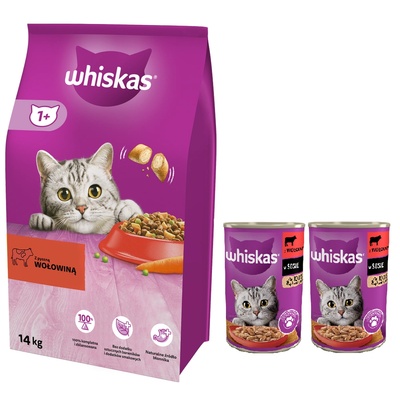 Whiskas Adult s hovädzím mäsom 14 kg + 2xWHISKAS Adult 400g