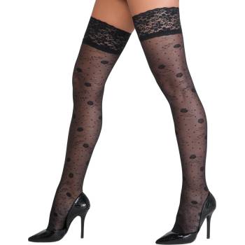 Cottelli Collection Hold-up Stockings with Delicate Rose Pattern 2520710 Black 1-XS