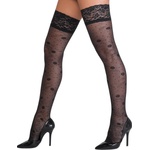 Cottelli Collection Hold-up Stockings with Delicate Rose Pattern 2520710 Black 1-XS