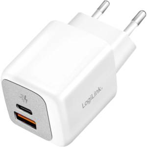 LogiLink двойно USB зарядно устройство, 1x USB-C (PD), 1x USB-A, 20 W, бяло