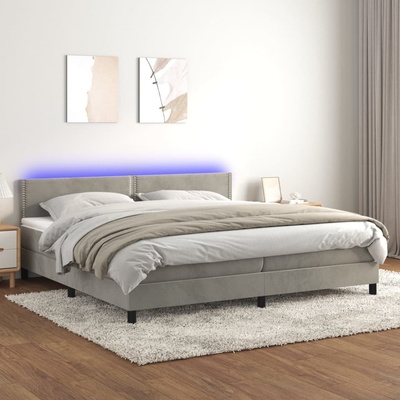 Petrashop 3134363 boxspring postel s matrací a LED světle šedá samet