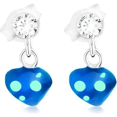 Šperky eshop puzetové stříbrné náušnice s krystalem Swarovski, modré srdce PC17.31