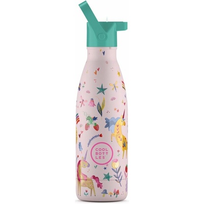 Cool Bottles Detská termo fľaša z nerezovej ocele Kids Funny Unicorns trojvrstvová 350 ml
