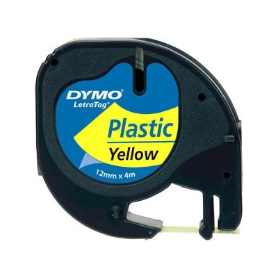 Dymo originál páska do tlačiarne štítkov, Dymo, 59423, S0721620, černý tlač/žltý podklad, 4m, 12mm, LetraTag plastová páska