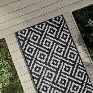 vidaXL Килим за открито, ARAKIL Бяло и черно, 80x250 см, PP (368575)