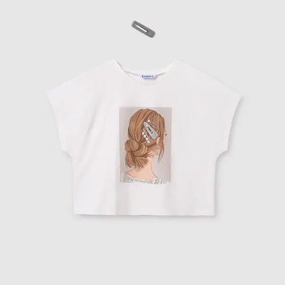 MAYORAL Тениска къс ръкав момиче в мръсно бяло със сребриста щипка за коса Майорал