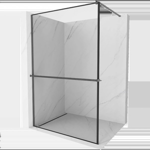 Mexen Kioto+ душ преграда с рафт Walk-in 70 x 200 см, черна рамка, четкан gun gray - 800-070-121-66-70 (800-070-121-66-70)