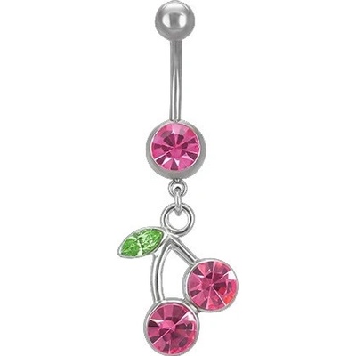 Šperky eshop piercing do pupíku zirkonové třešně na stonku a lístek E4.15