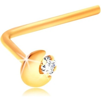 Šperky eshop Zahnutý piercing do nosa zo žltého zlata kosáčik mesiaca číry zirkón S2GG206.11