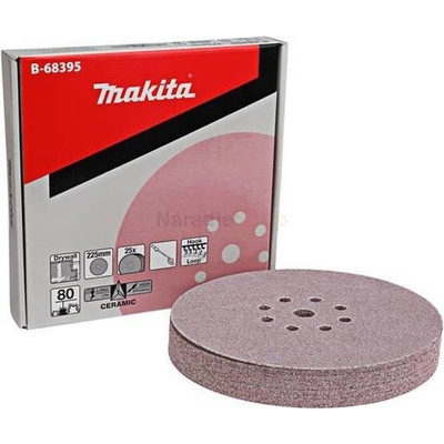 MAKITA B-68395 Brúsny papier K-80 / D-225mm (8+1 otvorov, na sadrokartón, stierku ) (v balení: 25ks) - MAKITA B-68395