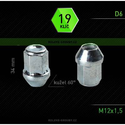 Matice na kola M12x1,5 kužel zavřená, klíč 19