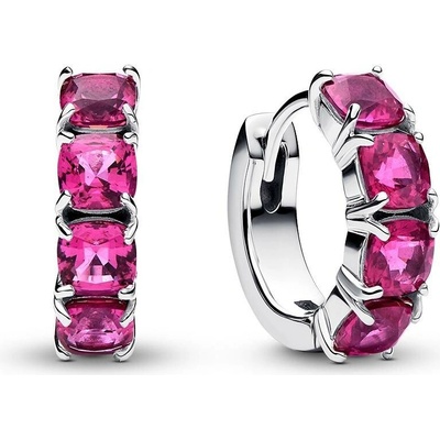 Pandora Kruhové stříbrné náušnice s růžovými krystaly Timeless 293851C01