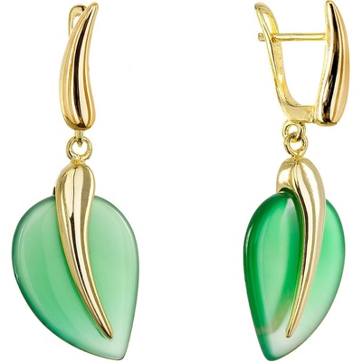 Evolution Group Pozlacené náušnice lístky se zeleným achátem 11744.3