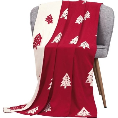 SCANquilt pletený pléd DESIGN stromečky červenobílá střední 130x200