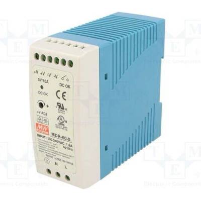 MEAN WELL MDR-60-5 Napájecí zdroj: spínaný; na lištu DIN; 50W; 5VDC; 10A; 85÷264VAC
