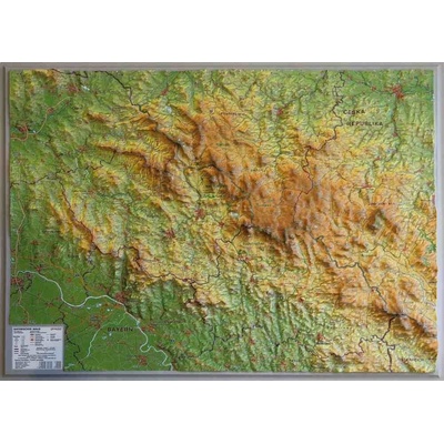 Georelief Šumava a Bavorský les - plastická mapa 40 x 30 cm Varianta: bez rámu, Provedení: plastická mapa – Zboží Dáma