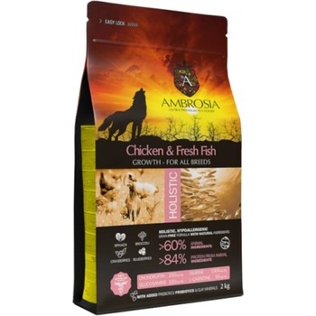 Ambrosia HOLISTIC All breeds puppy Chicken Fresh Fish - холистична храна за подрастващи кучета от всички породи, с пиле и прясна риба - 2 кг, Франция