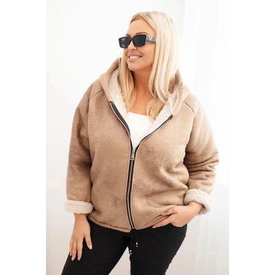 Kesi Dámska bunda Plus Size s kapucňou a baránkom Bordó