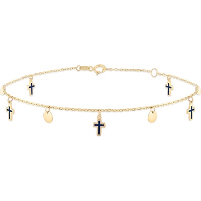 Lillian Vassago zlatý náramek zdobený křížky s modrým smaltem a placičkami LLV06-GB145