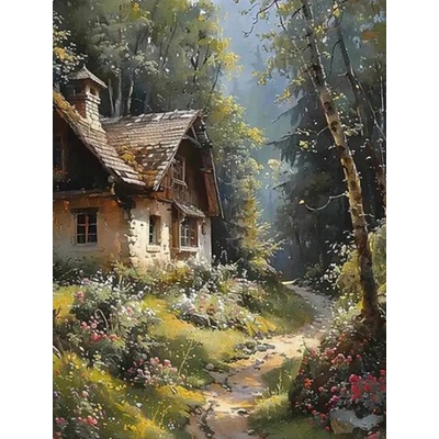 Norimpex diamantové maľovanie Chata v lese 30 x 40cm