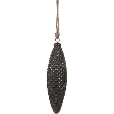 Clayre & Eef Černozlatá skleněná vánoční ozdoba ve tvaru šišky L Ø 7*6*24 cm