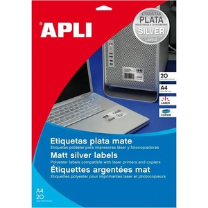  Етикети Apli сребристи 63.5x29.6 mm А4, 20 л (1110051-25-10070)
