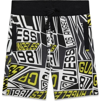 Guess Къси спортни панталони за мини момче с надписи и ластик в черно Guess