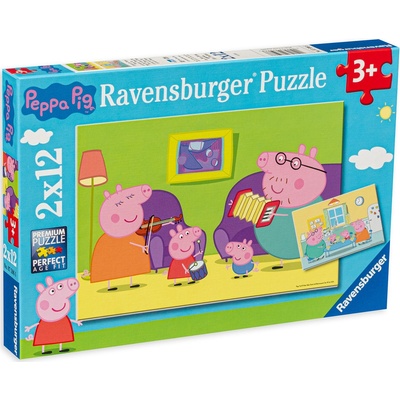 Ravensburger Пъзел Ravensburger от 2 x 12 части - Прасенцето Пепа у дома (07596)