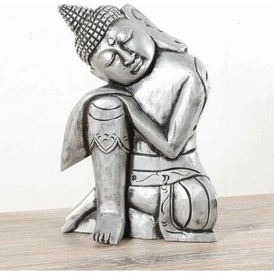 Buddha stříbrný 40 cm - dřevěná soška Buddhy