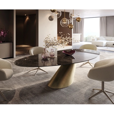 DELIFE Edge oválný 280 x 130 keramika Laminam Emperador Extra Lucidato tmavě hnědý kužel kov zlatý