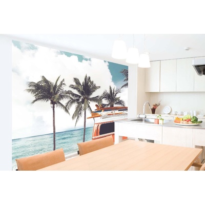 DIMEX ART Самозалепваща се флизелинова фототапета ретро кола на плажа 375 x 250 см