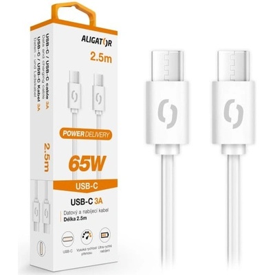 Aligator DATKP59 POWER 65W, USB-C/USB-C 3A, 2,5m, bílý