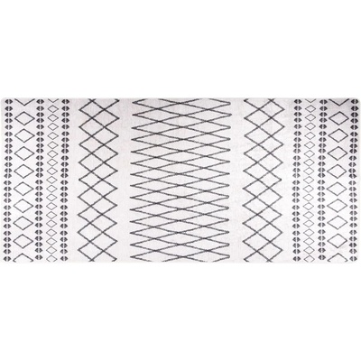 vidaXL Килим, миещ се, черно и бяло, 80x300 см (337971)
