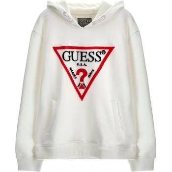 GUESS Спортен суичър без цип за момче в бяло с плюшено червено лого Guess