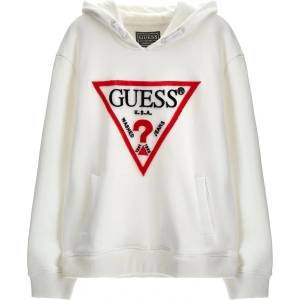 GUESS Спортен суичър без цип за момче в бяло с плюшено червено лого Guess