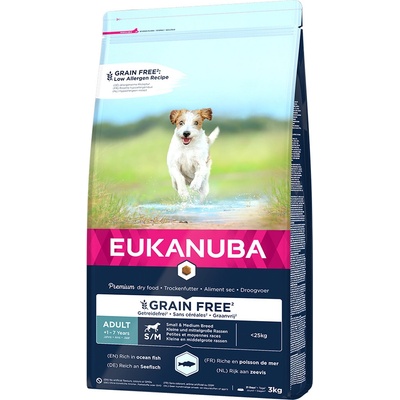 Eukanuba Grain Free Adult Small/Medium Breed s morskými rybami 2 x 3 kg