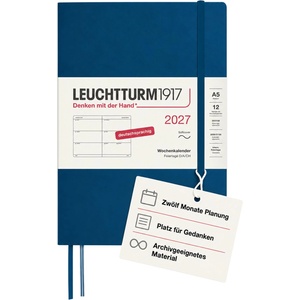 Leuchtturm1917 Weekly Calendar 2027 Medium (A5) - German, Indigo, Softcover, 145 x 210 mm, 12 months - January-December 2027, 1 week per double page, 80 g/m2 paper with high ink compatibility - 400132 (400132)