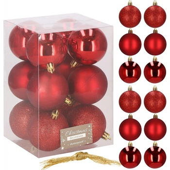 SPRINGOS Vianočný stromček gule Umelé gule 12 kusov nerozbitné vianočné gule Glitter Matt Shine vianočné dekorácie Vianoce červená .